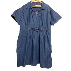 Denim 24/7 Women Plus Size 22W Blue Denim Casual Dress Waist Tie Cotton Comfy